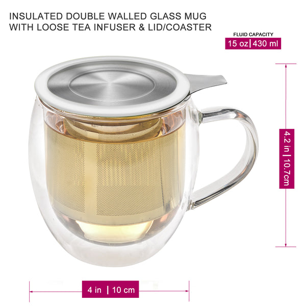 Double Wall Glass Tea Mug With A Lid & Infuser